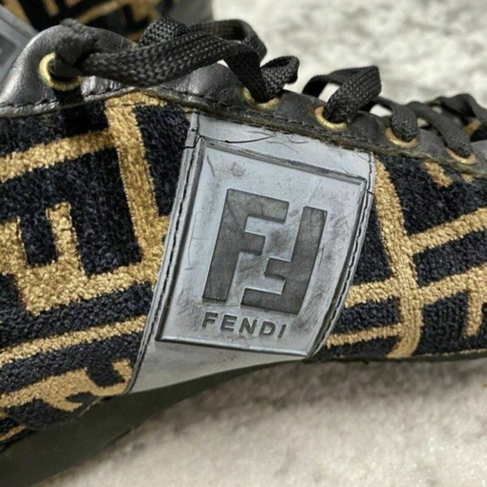 Fendi Tobacco Zucca Print Faux Fur Sneakers - Picture 5 of 11